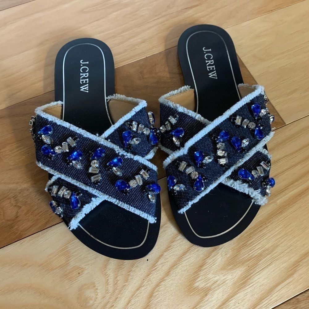 J crew denim Cyprus jeweled sandals 5 - Picture 1 of 5